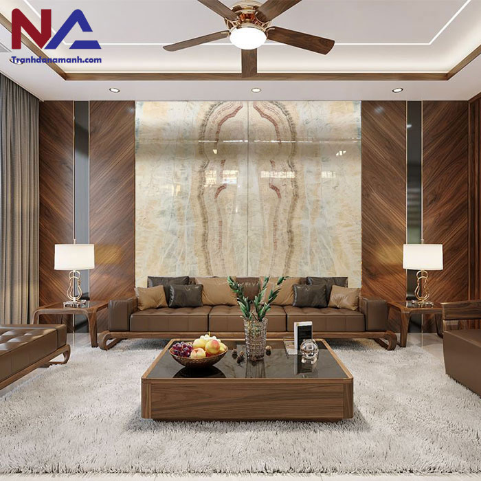 mẫu vách sau sofa trang trí bằng đá tự nhiên đẹp, đẳng cấp nhất