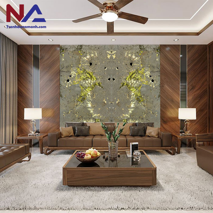 mẫu vách sau sofa trang trí bằng đá tự nhiên đẹp, đẳng cấp nhất