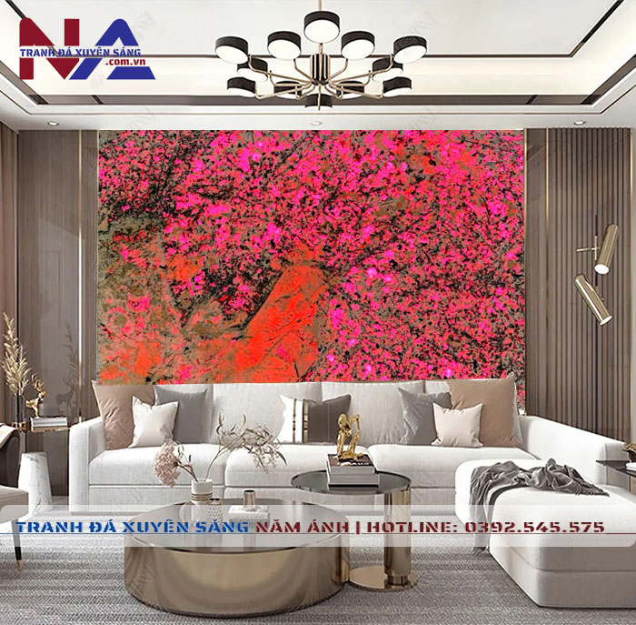 Tranh đá hoa đào, hoa mai xuyên sáng NA-TC21 | dáng ngang