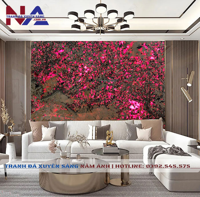 Tranh đá hoa đào, hoa mai xuyên sáng NA-TC21 | dáng ngang