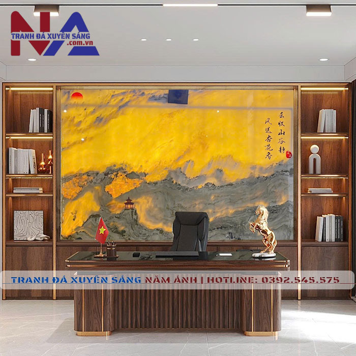 Tranh đá sơn thủy xuyên sáng ST-VT04 | dáng ngang