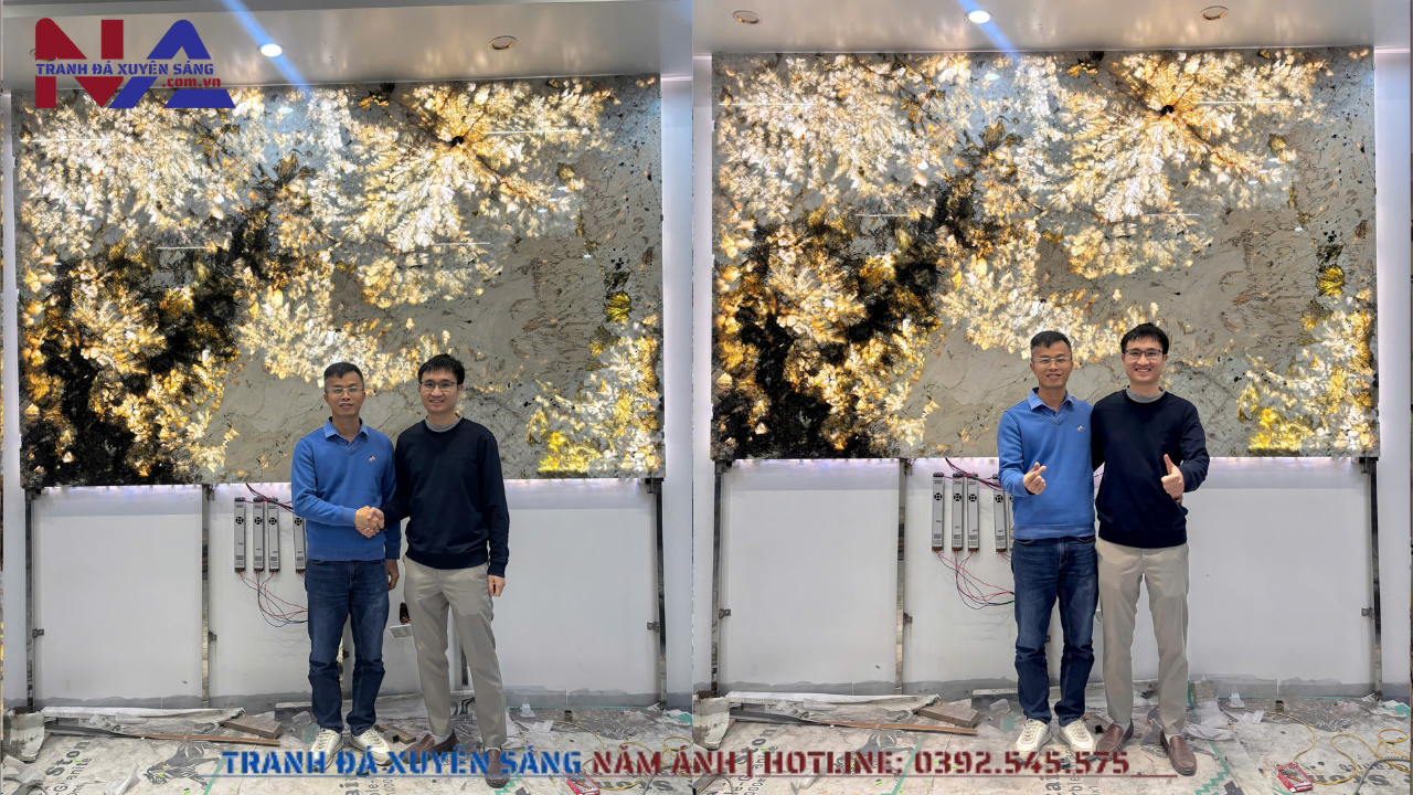 Lắp đặt hoàn thiện bức tranh đá thạch anh xuyên sáng tại Thành Phố Hải Phòng